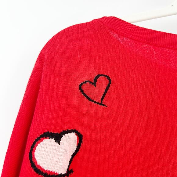 Chicos Womens Romantic Valentines Day Knit Floating Hearts Sweater Size M Red - Picture 6 of 7